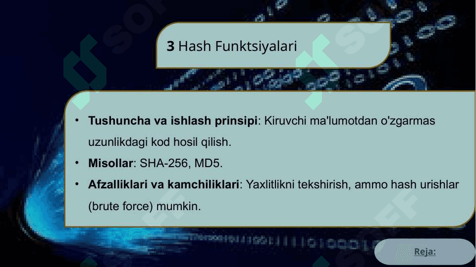 Axborotni himoyalashning kriptografik usullari. 6