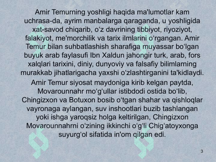 Temuriylar yozma manbalarida Markaziy Osiyo. 3