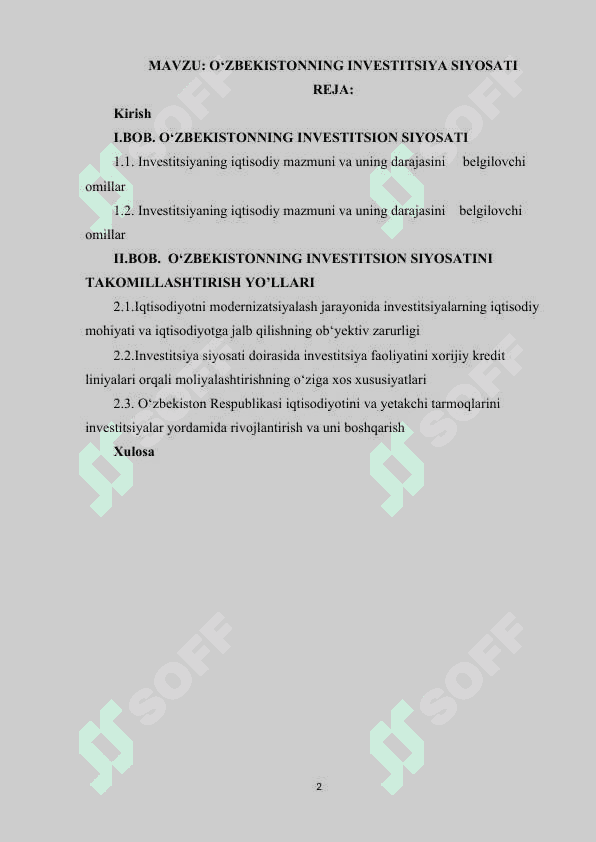 O‘ZBEKISTONNING INVESTITSIYA SIYOSATI 2
