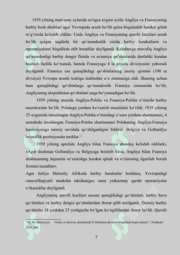 Yevropa va amerika davlatlari ikkinchi jahon urushi yillarida 7
