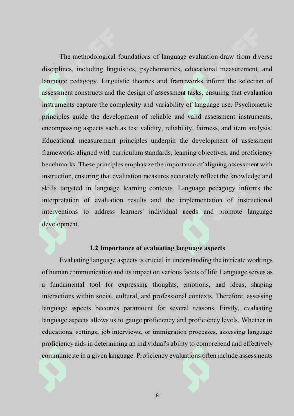 Methods and criteria for evaluating language aspects 8