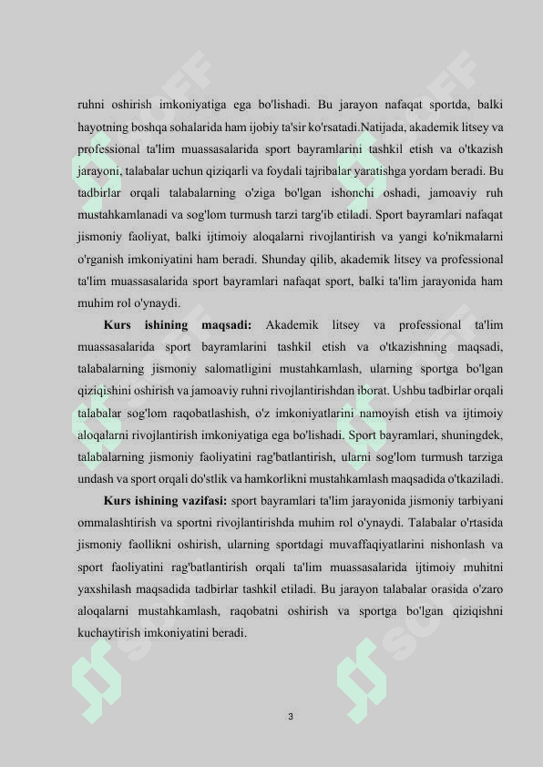 Akademik litsey va professional ta’lim muassasalarida ommaviy jismoniy tarbiya va sport tadbirlarini tashkil etish va o‘tkazish 3
