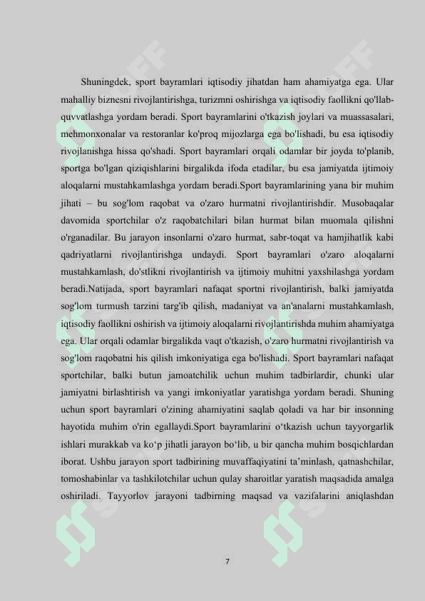 Akademik litsey va professional ta’lim muassasalarida ommaviy jismoniy tarbiya va sport tadbirlarini tashkil etish va o‘tkazish 7