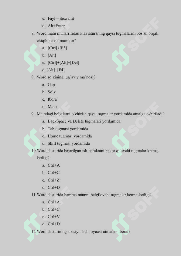 Kompyuter savodxonligi fanidan test (boshlangʻich daraja) 2