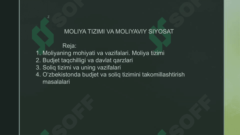 MOLIYA TIZIMI VA MOLIYAVIY SIYOSAT 2