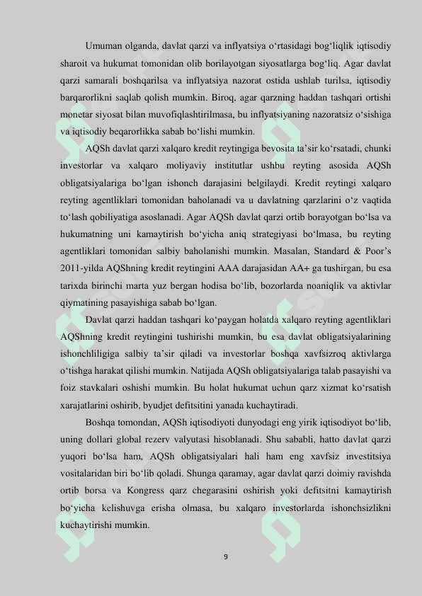 RIVOJLANGAN MAMLAKATLARDA DAVLAT QARZI DINAMIKASI  VA TAHLILI (AQSH misolida) 8