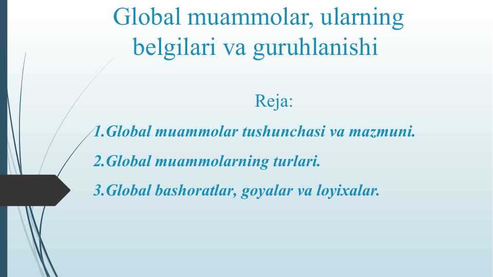 Global muammolar, ularning belgilari va guruhlanishi