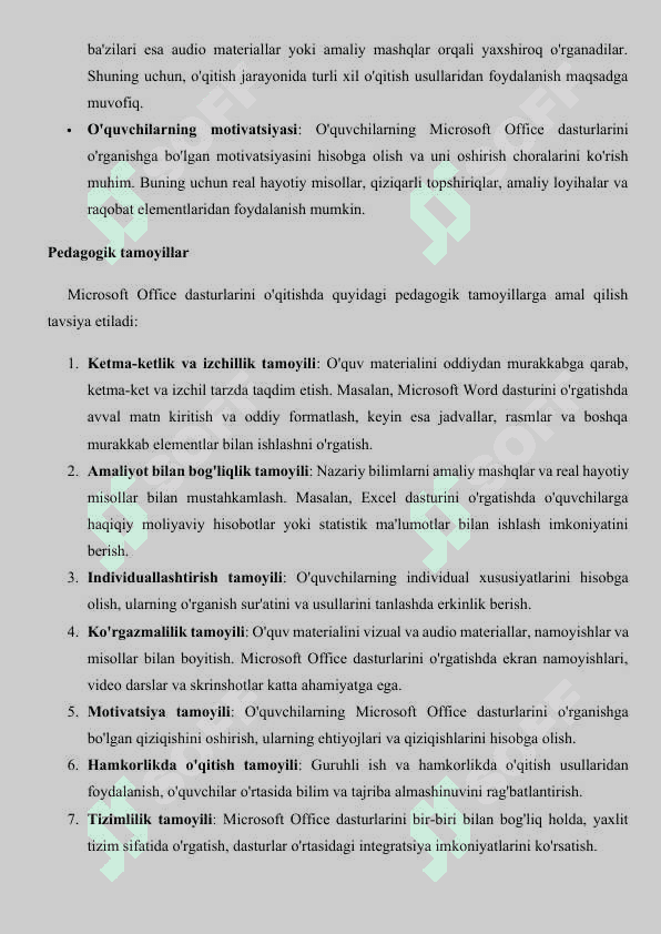 Kurs ishi. MICROSOFT OFFICE DASTURINI O'QITISH METODIKASI 8