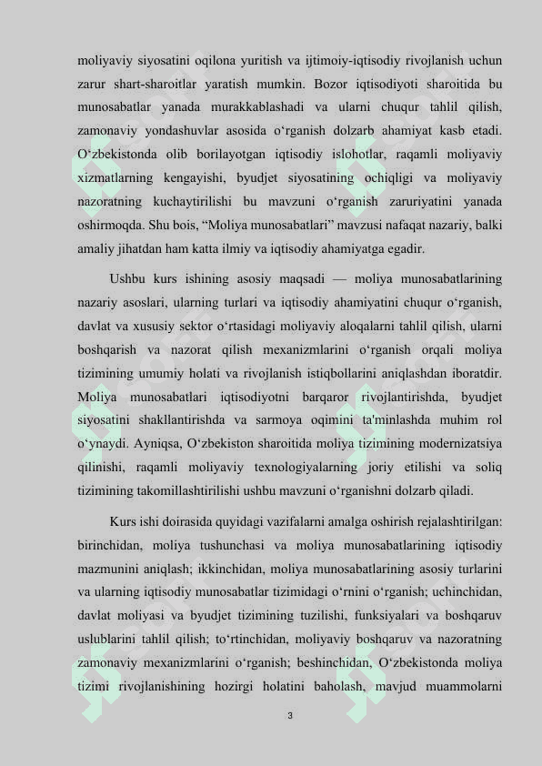 Moliya munosabatlari kurs ishi 3