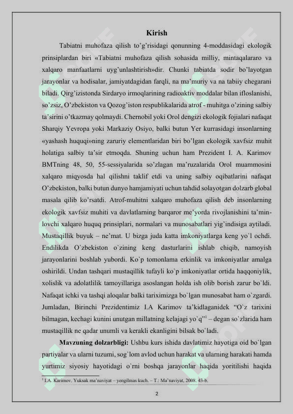 O’zbekistonda atrof-muhitni muhofaza qilish va sog’lomlashtirish yo’lidagi ijtimoiy-siyosiy jarayonlar tarixi 2