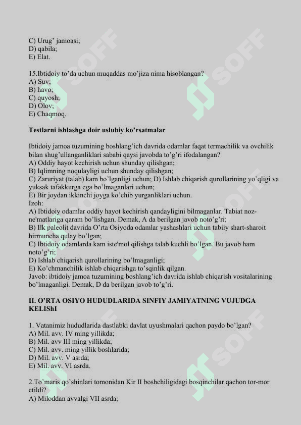 Tarixdan mavzulashtirilgan testlar 3