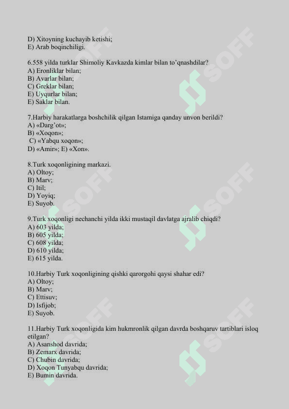 Tarixdan mavzulashtirilgan testlar 8