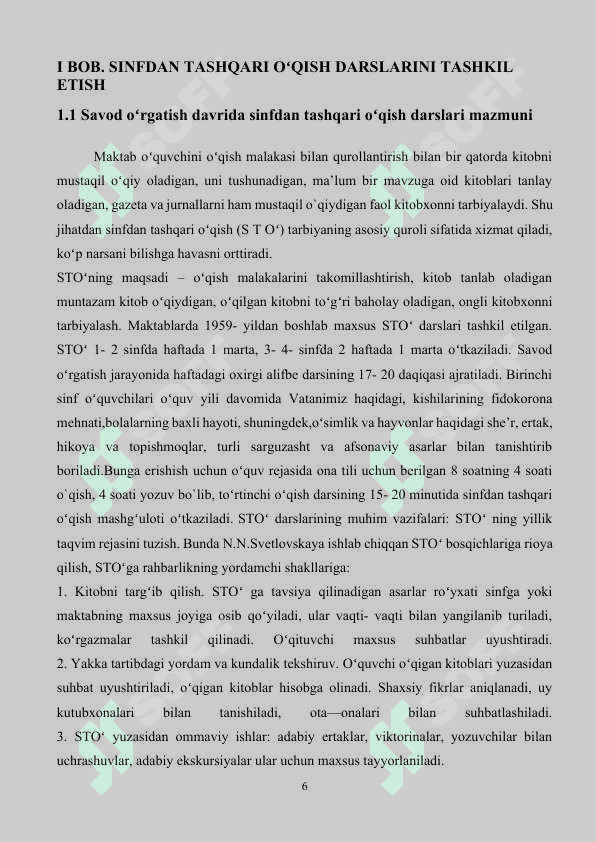 SAVOD O‘RGATISH DARSLARIDA SINFDAN TASHQARI O‘QISH MASHGULOTLARINI O‘TKAZISH METODIKASI 6