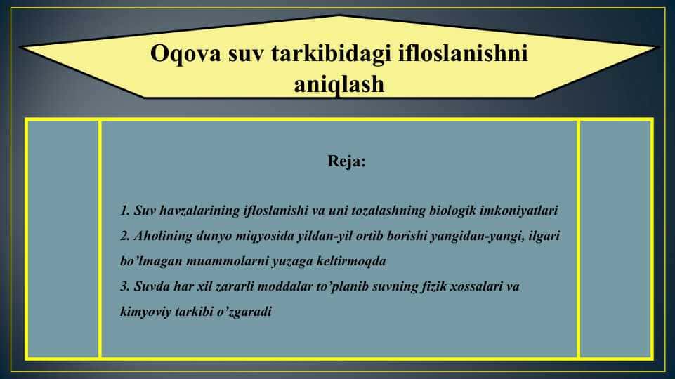Oqova suv tarkibidagi ifloslanishni aniqlash