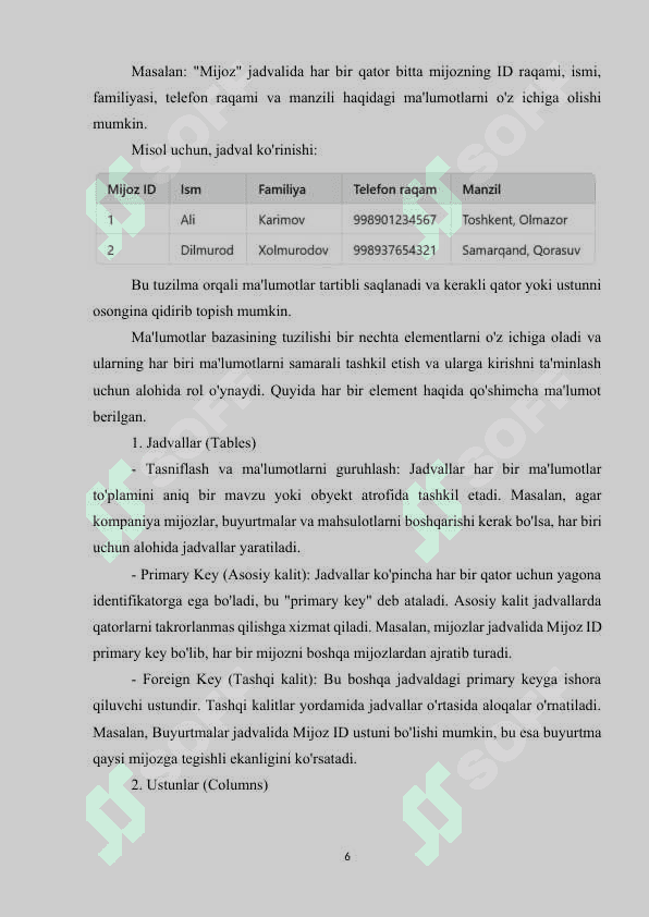 Ma’lumotlar bazasini boshqarish tizimlari 6