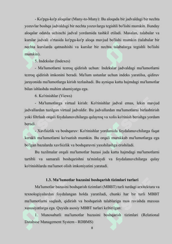 Ma’lumotlar bazasini boshqarish tizimlari 8