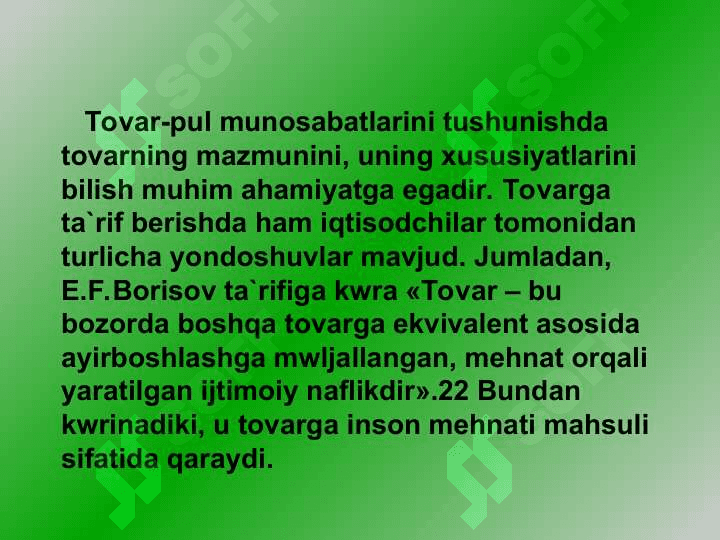 Tovar va uning xususiyatlari. 2