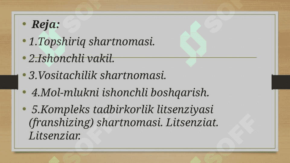 TOPSHIRIQ SHARTNOMASI. VOSITACHILIK SHARTNOMASI. 2