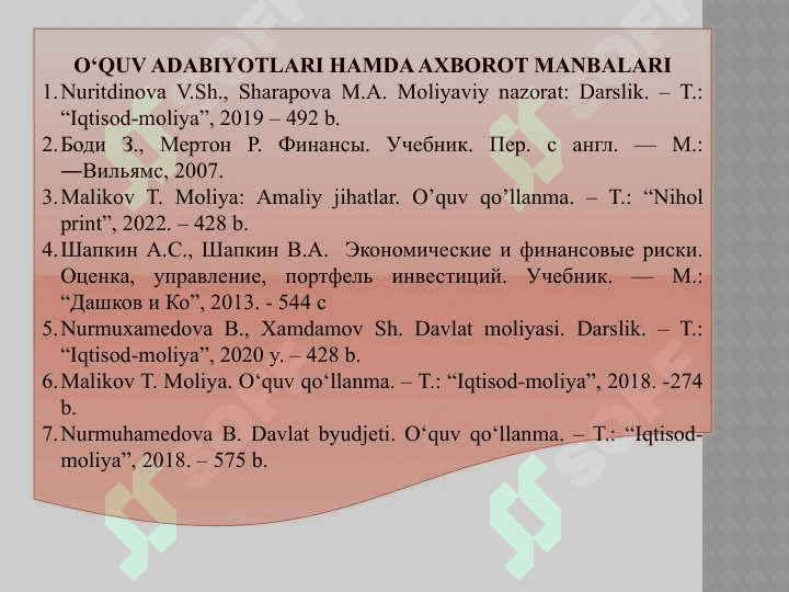 Umumdavlat nazorat organlari VA ULARNING moliyaviy nazoratni tashkil etishi 4