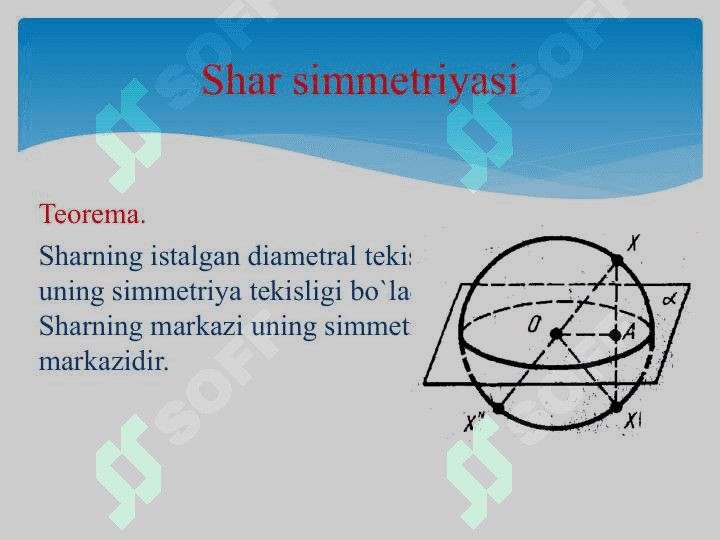 Shar simmetriyasi. Sharga urinma tekislik 2