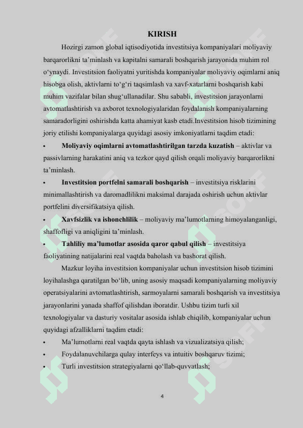 Investitsion hisob tizimini ishlab chiqish va loyihalash 2