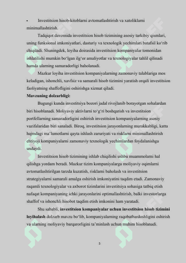 Investitsion hisob tizimini ishlab chiqish va loyihalash 3