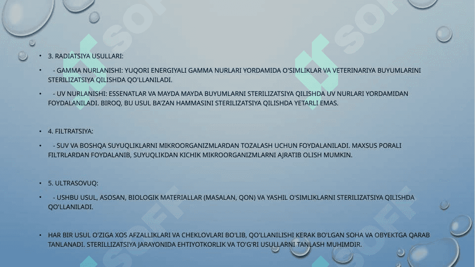 KONTAKT INFEKSIYANI OLDINI OLISH USULLARI. STERILLIZATSIYA QILISH USULLARI. STERILLIZATSIYADAN OLDINGI DAVRDA ISHLOV BERISH. AVTOKLAVLASH. BIKS TURLARI. SINAMALAR O'TKAZISH 7