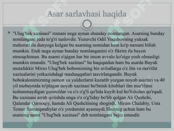 Ulug’bek xazinasi              Odil yoqubov 8