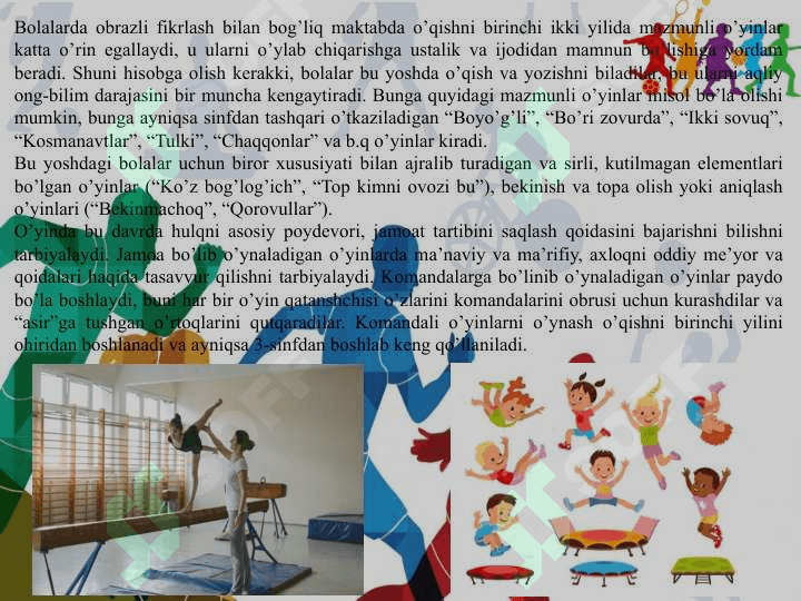 Milliy harakatli o‘yinlar tarixi va qisqacha tushuncha turkumlari rivojlanish bosqichlari va pedogogik ahamiyati. 7