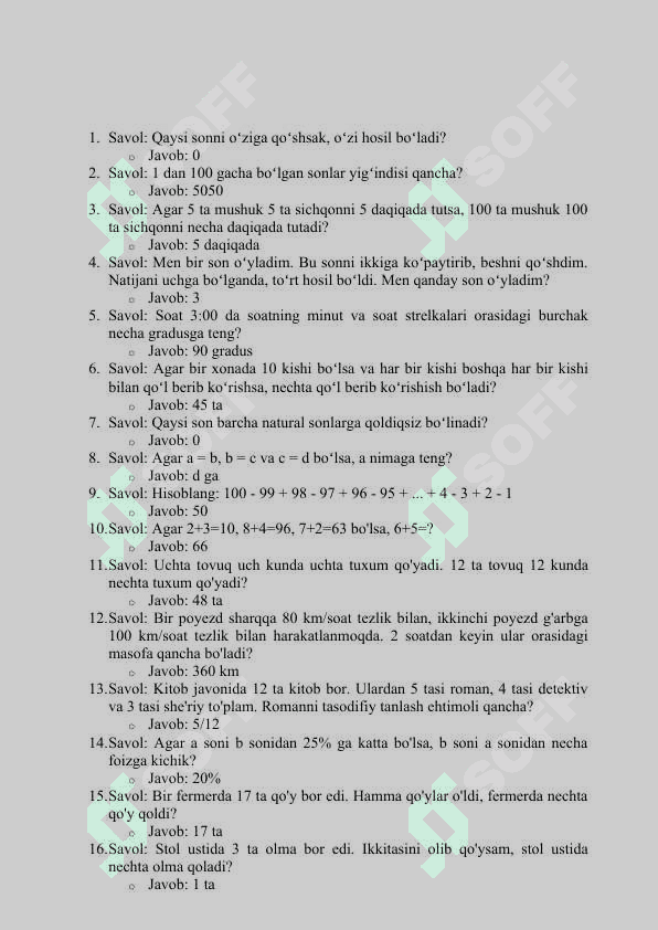 MATEMATIKA  MANTIQIY SAVOLLAR 2