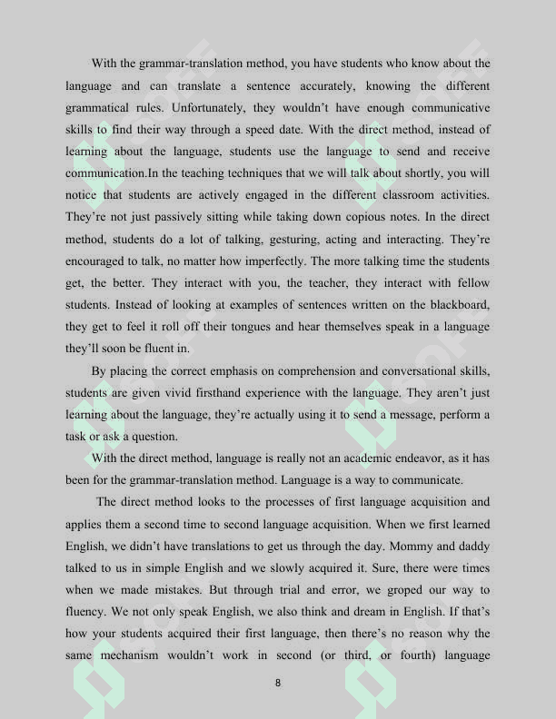 Using direct method in teaching English 8