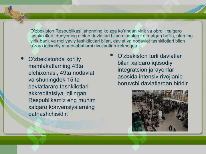 O’zbekistonda tashqi iqtisodiy aloqalarining ustuvor yo’nalishlariO’zbekistonda tashqi iqtisodiy aloqalarining ustuvor yo’nalishlari 4