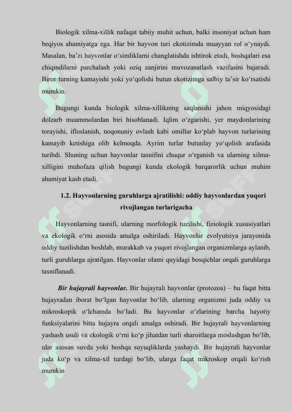 Hayvonot olamining xilma-xilligi va uning tabiatda tutgan oʻrni 8