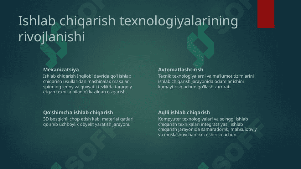 Ishlab chiqarish jarayoniga yangi, samarali texnologiyalarni tadbiq etish zarurati va istiqbollari 2