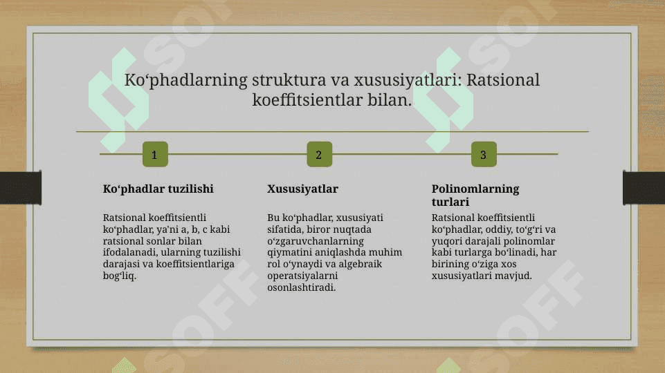Ratsional koeffitsienti koʻphadlar. Algebraik sonlar maydoni 4