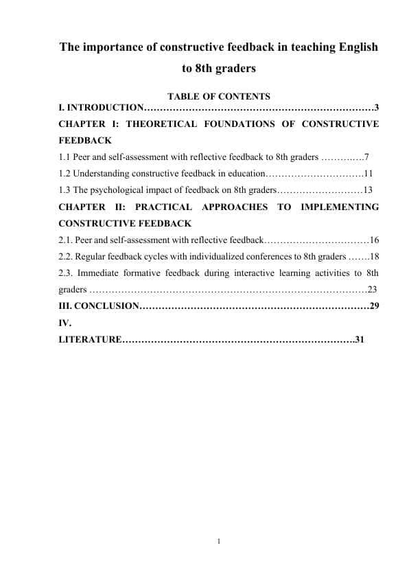The importance of constructive feedback in teaching English to 8th graders