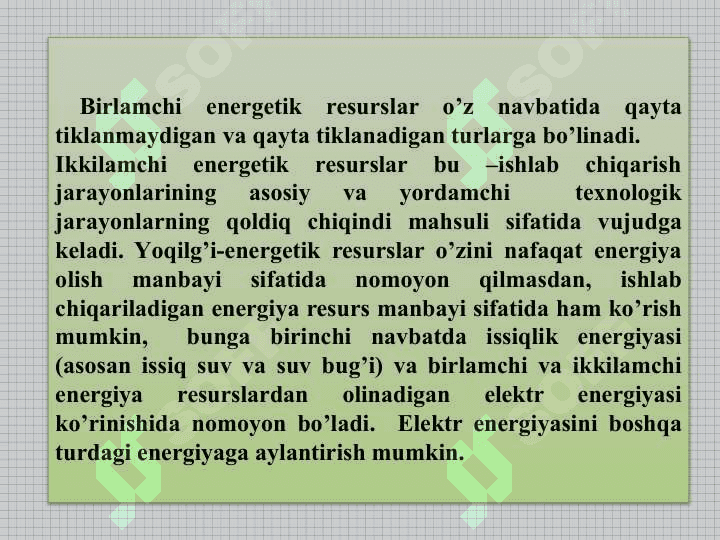 Yoqilg‘i-energetik resurslar turlari. 3