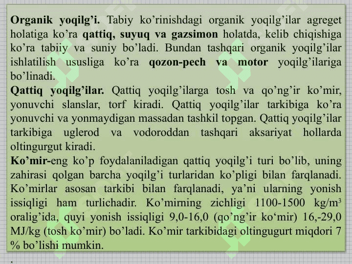 Yoqilg‘i-energetik resurslar turlari. 4