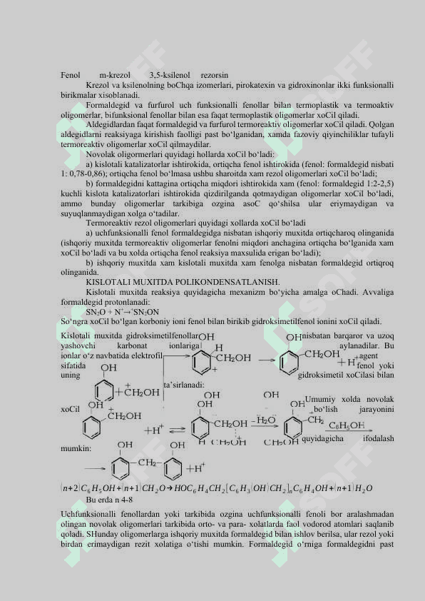 FENOL – ALDEGID POLIMERLARI 2
