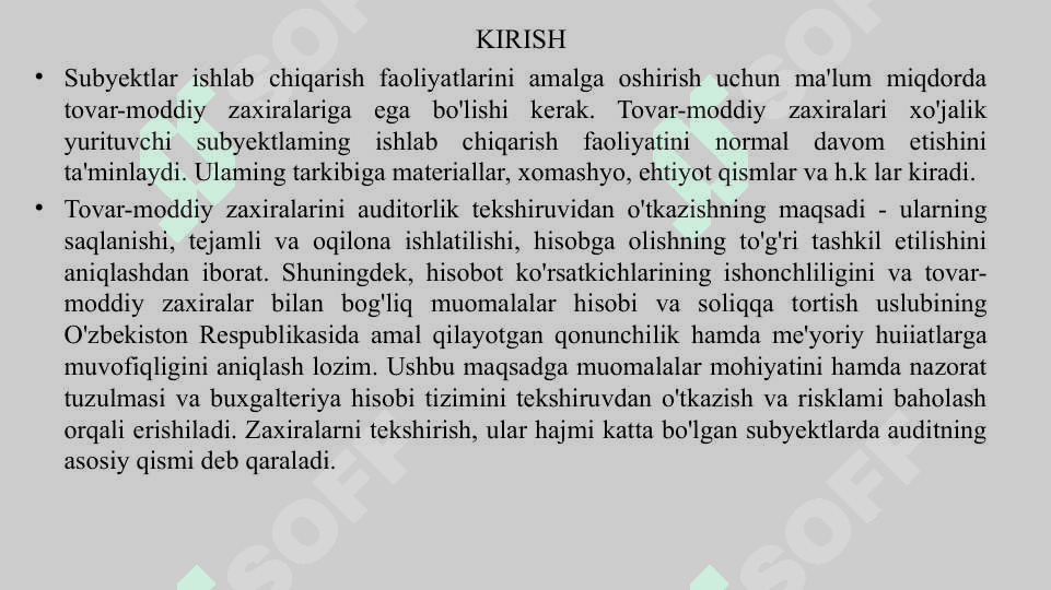 TOVAR MODDIY ZAXIRALARINI QABUL QILISH VA HISOBGA OLISH TO'G'RILIGINI TEKSHIRISH 4
