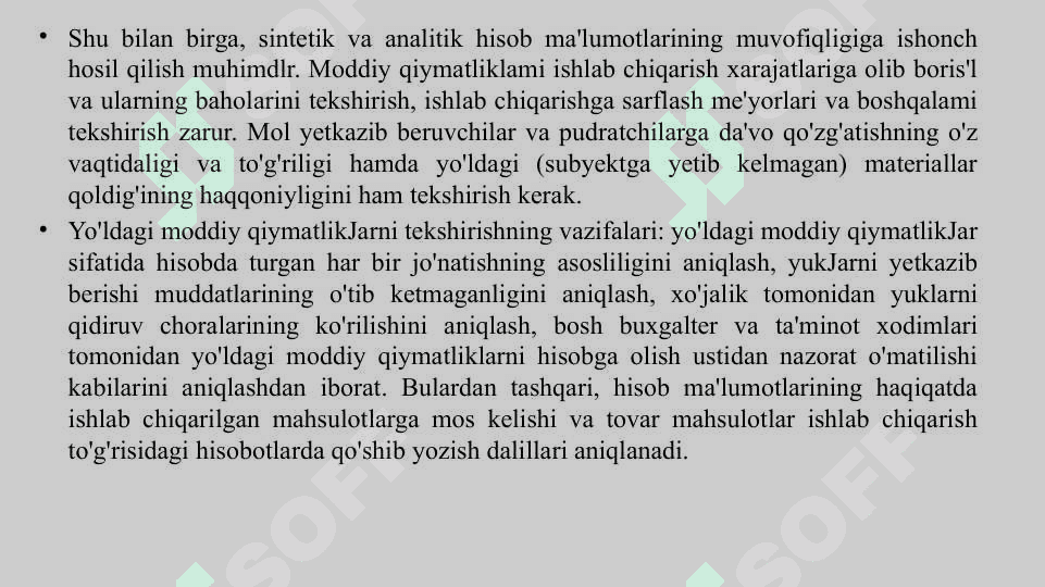TOVAR MODDIY ZAXIRALARINI QABUL QILISH VA HISOBGA OLISH TO'G'RILIGINI TEKSHIRISH 6