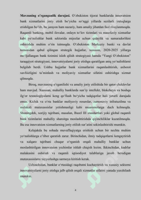 O'zbekiston tijorat banklarida innovatsion bank xizmatlarini joriy etish yo'llari 4