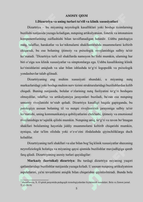 Dizartrik bolalar bilan olib boriladigan logopedik va psixologik ishlarni to‘g‘ri takomillashtirish yo‘llari. 5