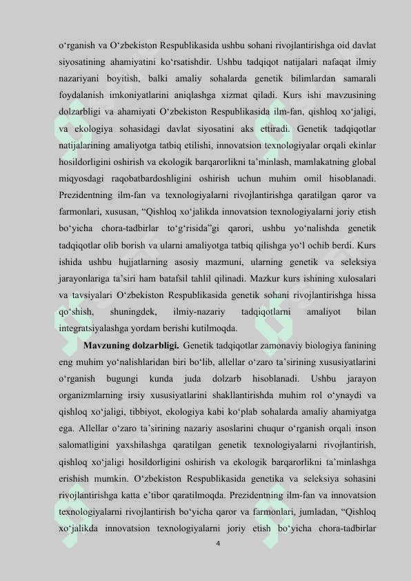 ALLEL GENLAR OʻZARO TAʼSIRINING XUSUSIYATLARI KURS ISHI 4
