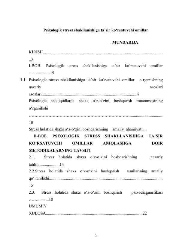 Psixologik stress shakllanishiga ta’sir ko‘rsatuvchi omillar