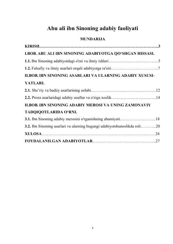 Abu ali ibn Sinoning adabiy faoliyati