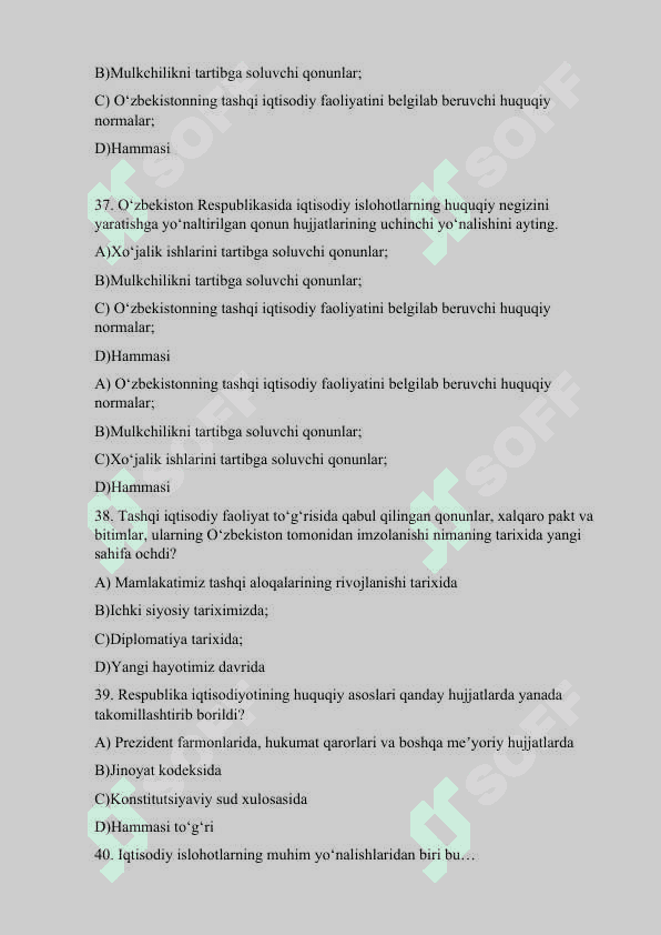 Oʻzbekistonning eng yangi tarixi fanidan 100ta test 8