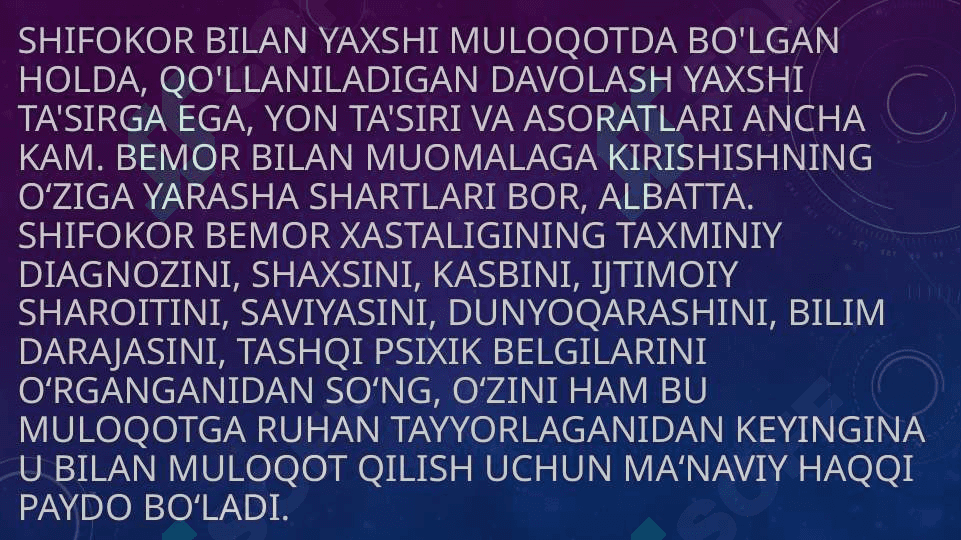 MULOQOT: SHIFOKOR VA BEMOR MULOQOTINING PSIXOLOGIK XUSUSIYATI 4
