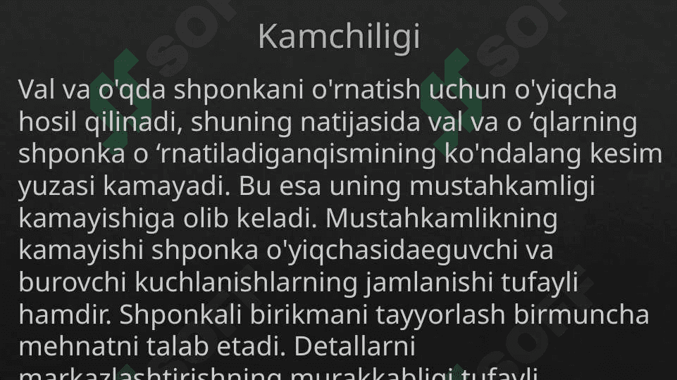 Birikmalar haqida umumiy ma'lumot. Shponkali va shlitsali birikmalar 4