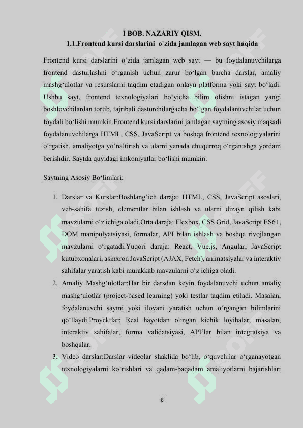 Frontend kursi darslarini o`zida mujassamlashtirgan web sayt ishlab chiqish 8